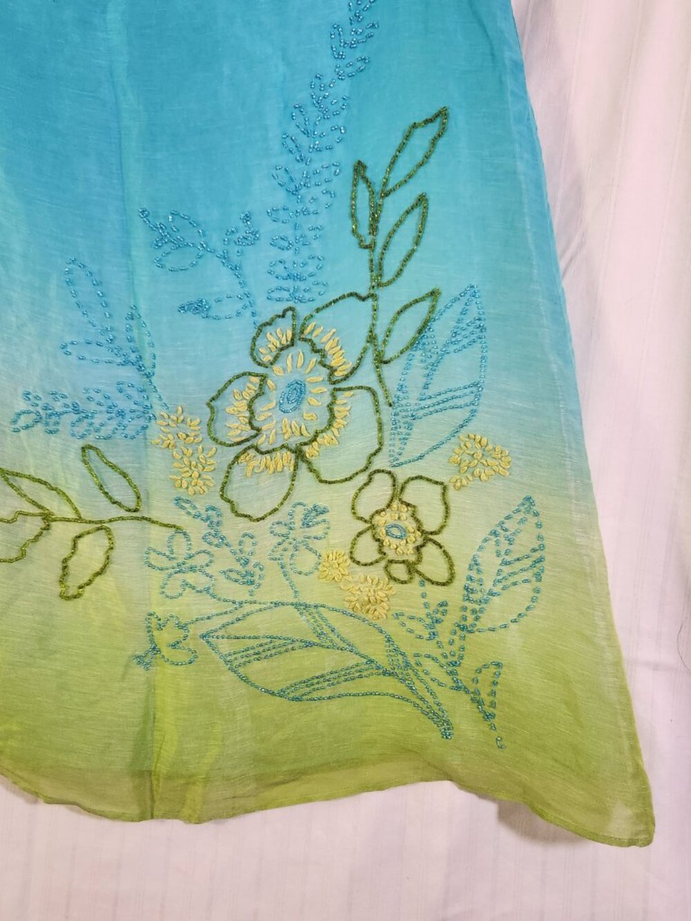 Sigrid Olsen Silk Linen Ombre Embroidered Beaded Floral A-Line Skirt Size 10 - Picture 3 of 9